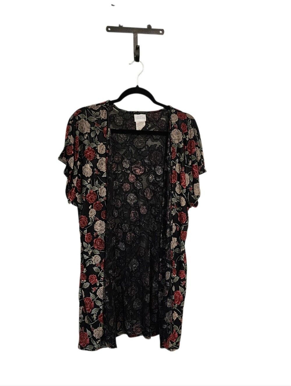 Vintage Kimono Cardigan Short Sleeve Mesh Dark Floral L Fairy Grunge Whimsigoth